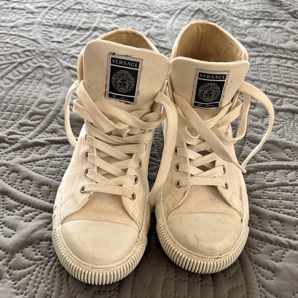 Versace Cream High-Top Sneakers